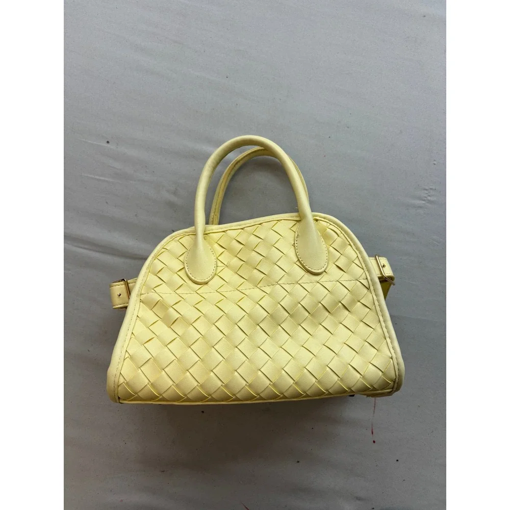 Urban Expressions Yellow Woven Faux Leather Satchel Handbag Gold Hardware
